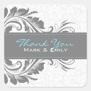 Graue und weiße Blütendekoration Quadratischer Aufkleber