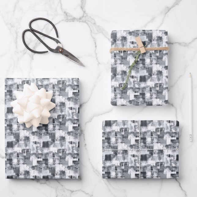 Graue und weiße Druckfarbe Geschenkpapier Set (Vorderseite)