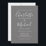 Graue und weiße, einfache, elegante Script-Hochzei Einladung<br><div class="desc">Diese elegante,  graue und weiße Hochzeitseinladung mit ihren charakteristischen Stilnamen kann mit Ihren Informationen in der schicken weißen Schrift personalisiert werden. Entwickelt von Thisisnotme©</div>