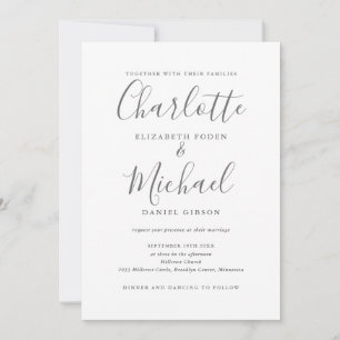 Graue und weiße elegante Schrift QR-Code-Hochzeit Einladung