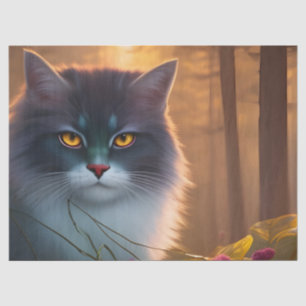 Graue und weiße flauschige Waldkatze, Fantasie Seidenpapier