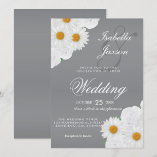 Graue und weiße florale Hochzeit Einladung