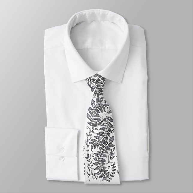 Graue und weiße Gemusterte Necktie Krawatte (Gebunden)