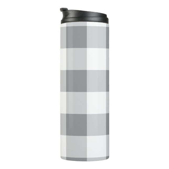 Graue und weiße Gingham-Muster Thermosbecher (Nach rechts gedreht)