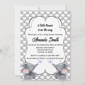 Graue und weiße Herzen Elephant Baby Shower Invita Einladung