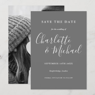 Graue und weiße Hochzeit Save the Date Foto Einladung
