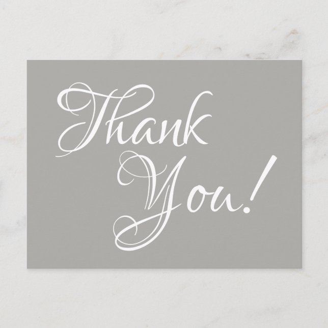 Graue und weiße Kalligraphie Danke Postkarte (Vorderseite)