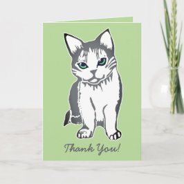 Graue und weiße Katze Grün Danke Karte
