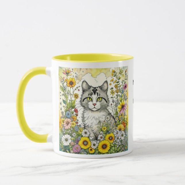 Graue und weiße Katze Sitzen in Blume Tasse (Links)