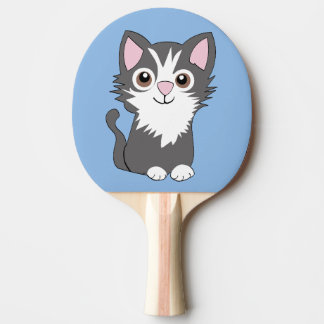 Graue und weiße Katze Tischtennis Schläger