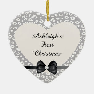 Graue und weiße Leopardrucke mit Bow Keramikornament