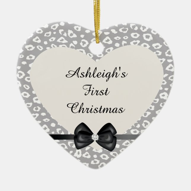 Graue und weiße Leopardrucke mit Bow Keramikornament (Vorne)