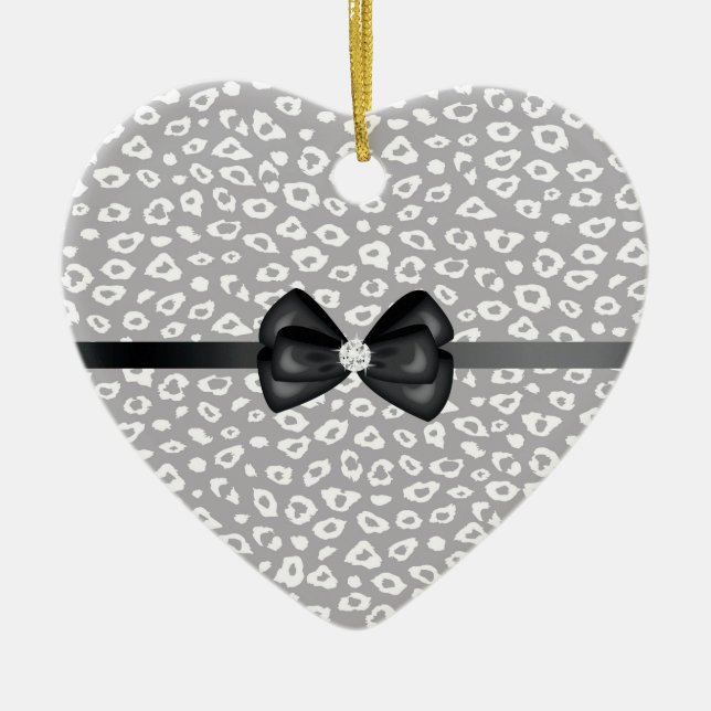 Graue und weiße Leopardrucke mit Bow Keramikornament (Vorne)