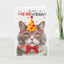 Graue und weiße Marmorkatze MEOWvelous Birthday Karte
