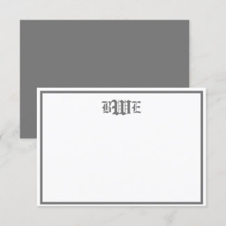 Graue und weiße Mit Monogramm Flachnotizkarte Einladung