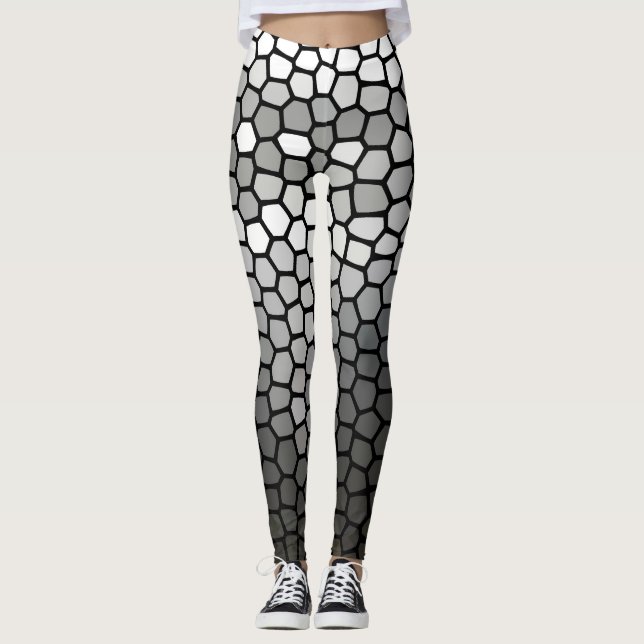 Graue und weiße moderne geometrische Mosaikwabenrü Leggings (Vorderseite)