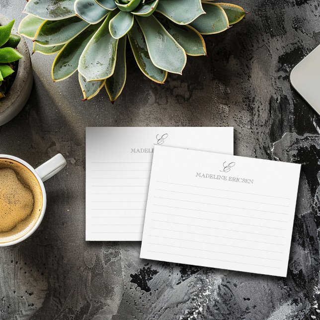 Graue und weiße Monogramm Mitteilungskarte (Von Creator hochgeladen)