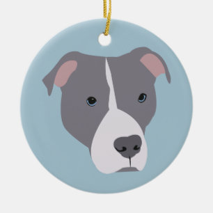 Graue und weiße Pitbull Keramik Ornament