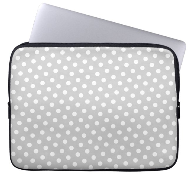 Graue und weiße Polka Dot Laptop Schlauch Laptopschutzhülle (Vorderseite)