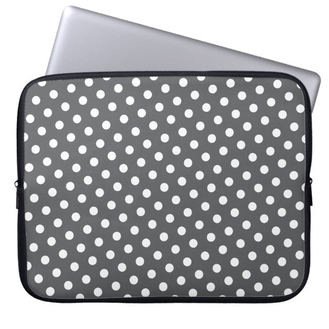 Graue und weiße Polka Dot Laptop Schlauch Laptopschutzhülle (Vorderseite)
