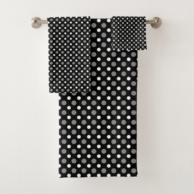 Graue und weiße Polka Dots Badhandtuch Set (Insitu)