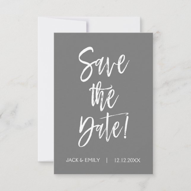 Graue und weiße Save the Date-Karte Date (Vorderseite)