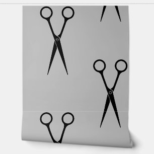 Graue und weiße Scheren Haarstickermuster Tapete