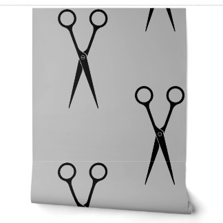 Graue und weiße Scheren Haarstickermuster Tapete