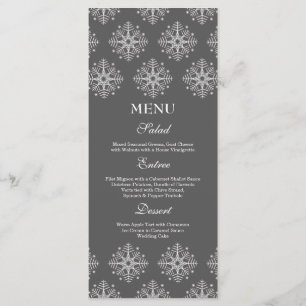 Graue und weiße Schneeflocken im Winter Hochzeitsm Menükarte