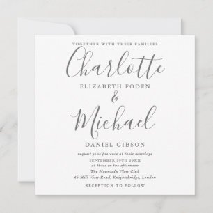 Graue und weiße Signatur-Foto-Quadrat-Hochzeit Einladung