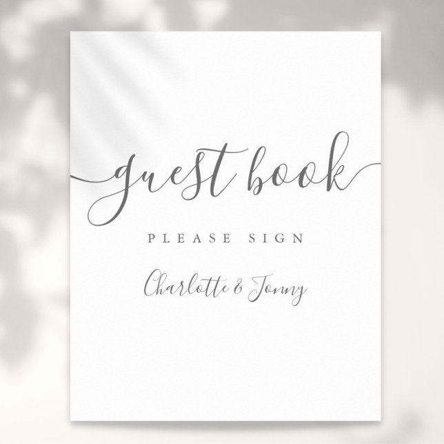Graue und weiße Signatur Script Gast Book Sign Poster (Gray And White Signature Script Guest Book Sign)