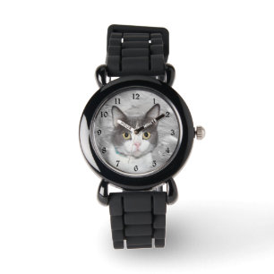 Graue und weiße Smokings-Miezekatze Armbanduhr