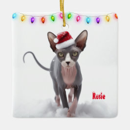 Graue und weiße Sphynx Weihnachten Keramikornament