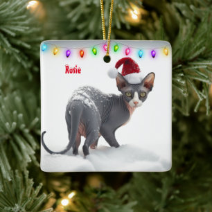 Graue und weiße Sphynx Weihnachten Keramikornament
