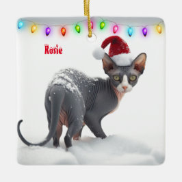 Graue und weiße Sphynx Weihnachten Keramikornament