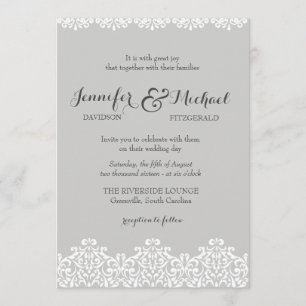 Graue und weiße Spitzen Elegante Hochzeit Einladun Einladung