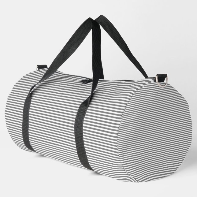 Graue und weiße Streifen Duffle Bag (Linke Ecke)