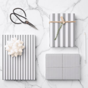 Graue und weiße Streifen Geschenkpapier Set