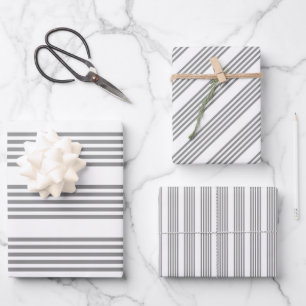 Graue und weiße Streifen Geschenkpapier Set