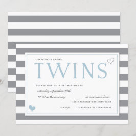 Graue und weiße Stripe Twins Kinderdusche Einladung