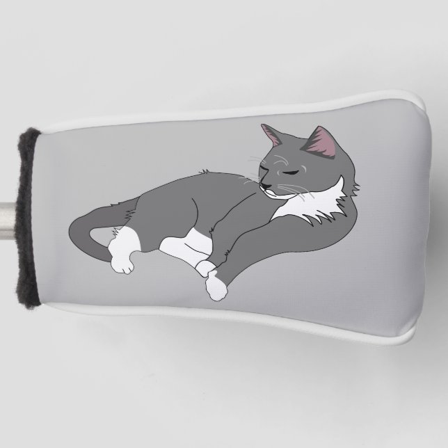 Graue und weiße Tuxedo Katze Golf Headcover (Vorderseite)