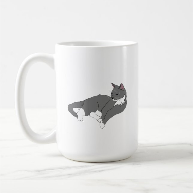Graue und weiße Tuxedo Katze Kaffeetasse (Links)