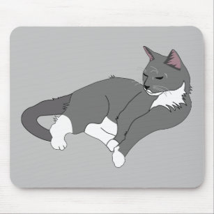 Graue und weiße Tuxedo Katze Mousepad