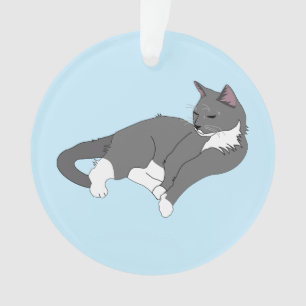 Graue und weiße Tuxedo Katze Ornament