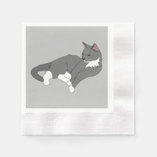 Graue und weiße Tuxedo Katze Serviette