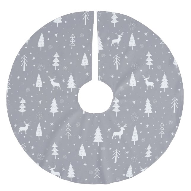 Graue und weiße Weihnachten Polyester Weihnachtsbaumdecke (Vorderseite)