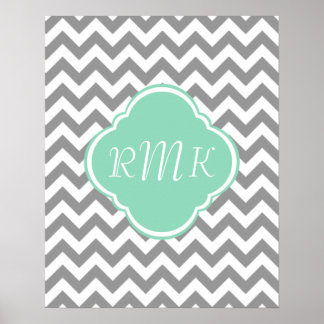 Graue und weiße Zigzag-Monogramm Poster
