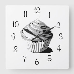 Graue vektorkuchen-Wanduhr Quadratische Wanduhr