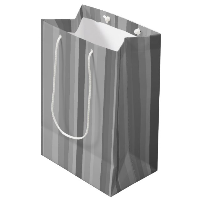Graue vertikale Streifen Mittlere Geschenktüte (Vorderseite Schrägansicht)