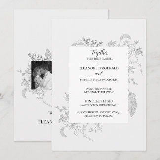 Graue Vintage-Blumen-Hochzeitseinladung Einladung